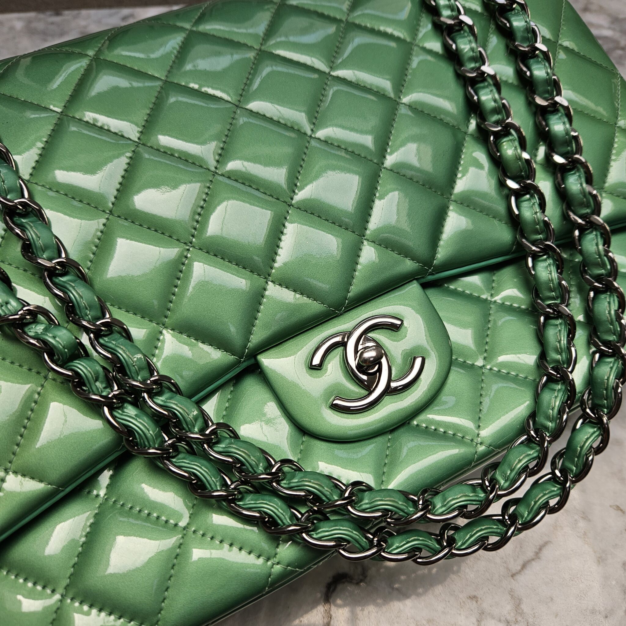 Chanel Mint Green Quilted Patent Leather Medium Classic Double Flap Bag  Chanel | The Luxury Closet