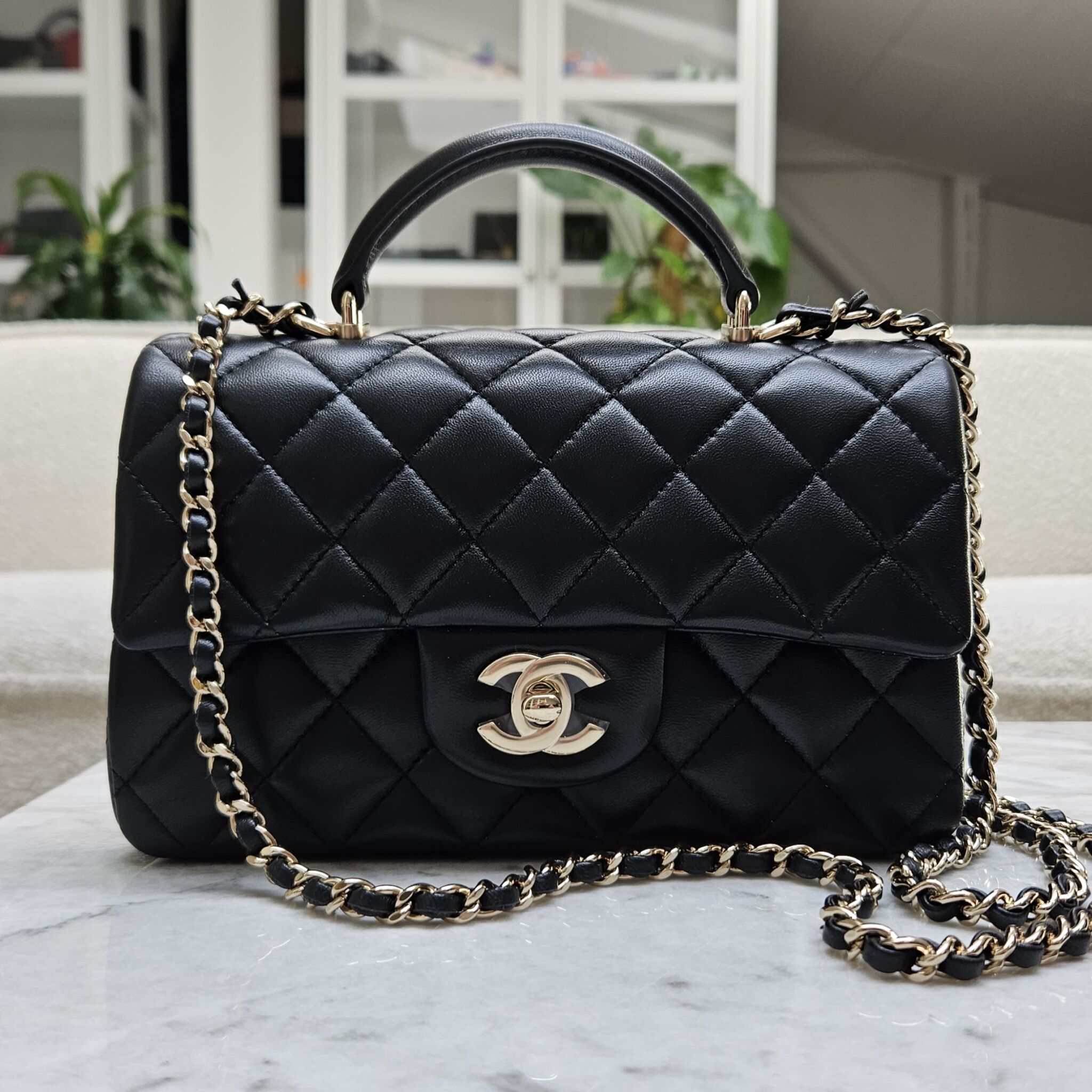 Chanel Mini Top Handle, Lambskin, Black GHW - Laulay Luxury