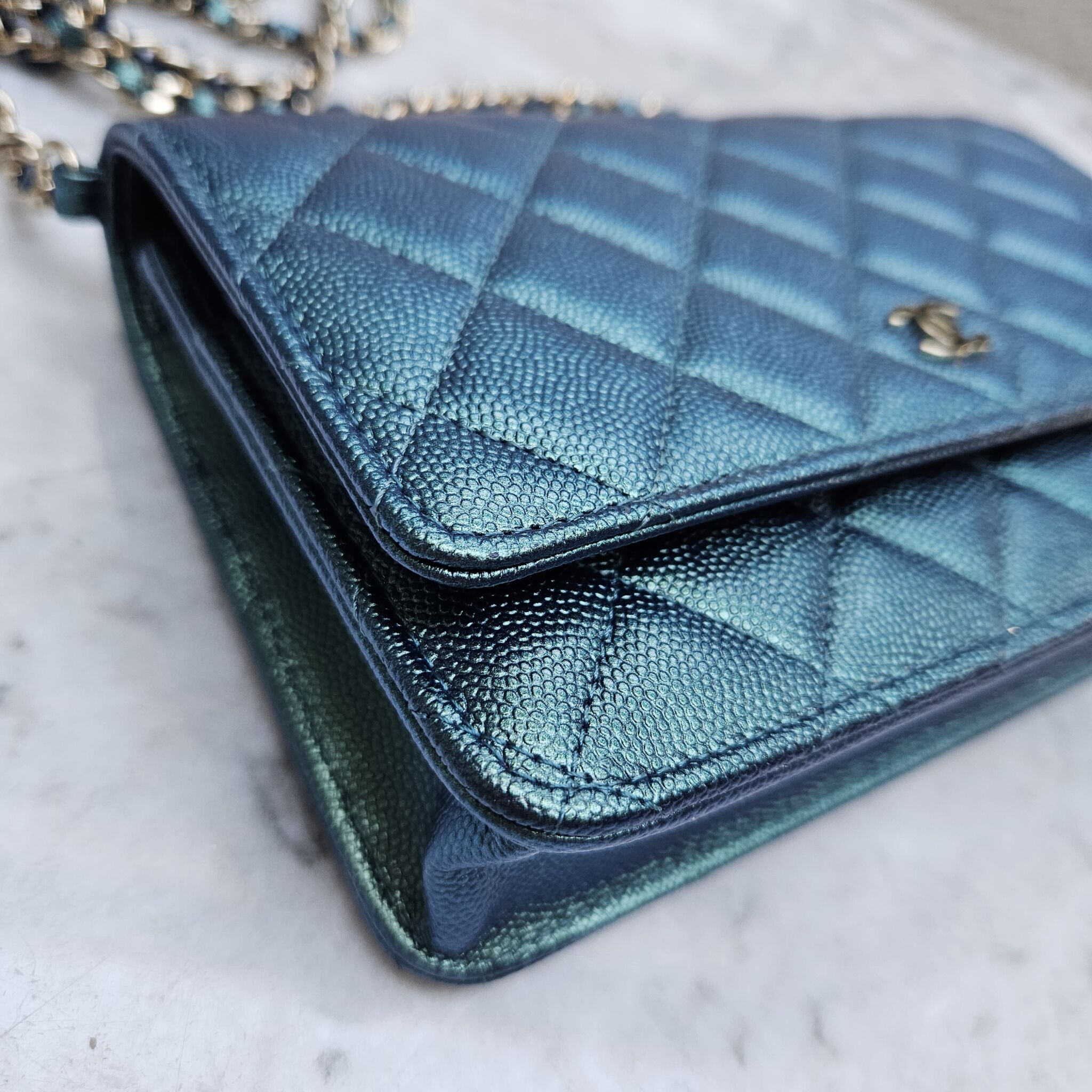 Chanel 22P WOC, Caviar, Iridescent Green GHW - Laulay Luxury