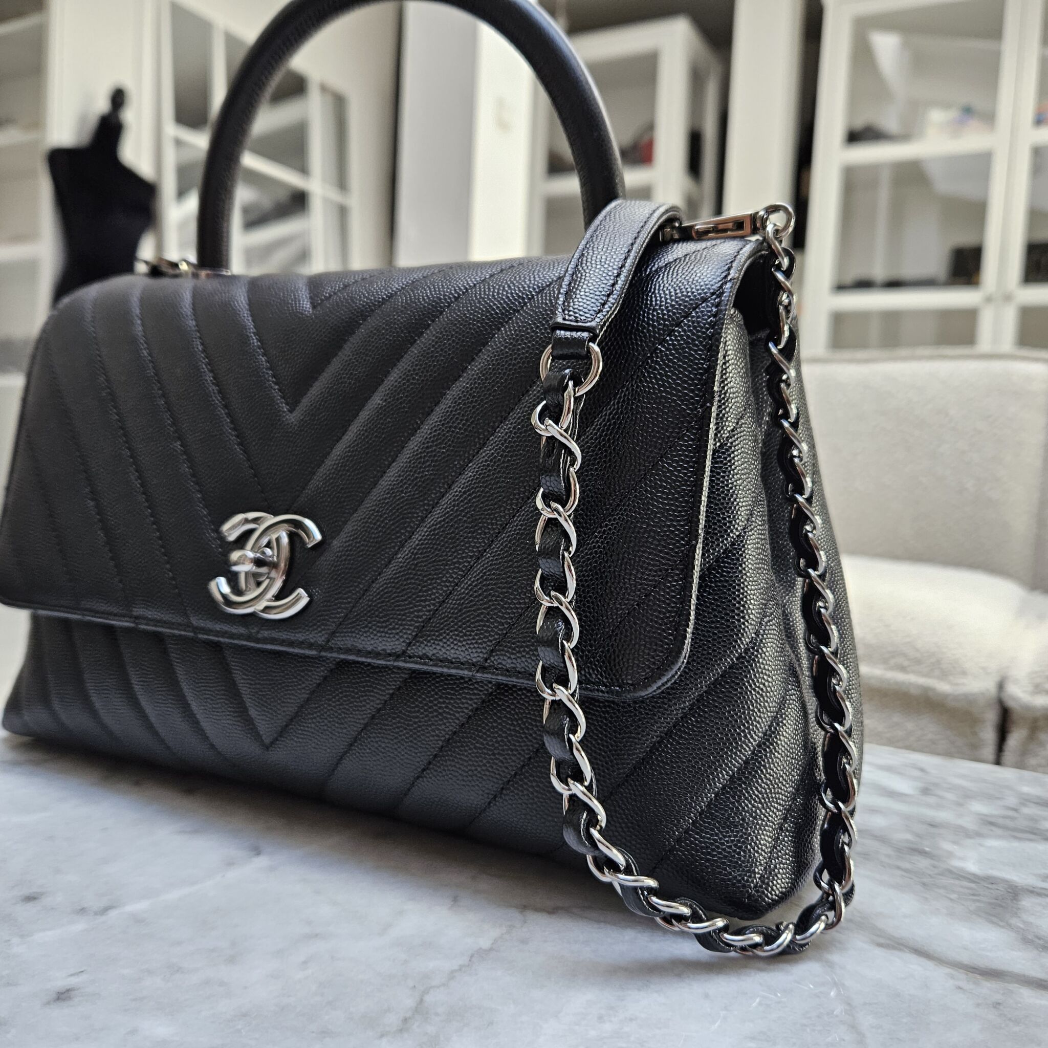 Chanel Medium Coco Handle, Caviar, Black DSHW - Laulay Luxury