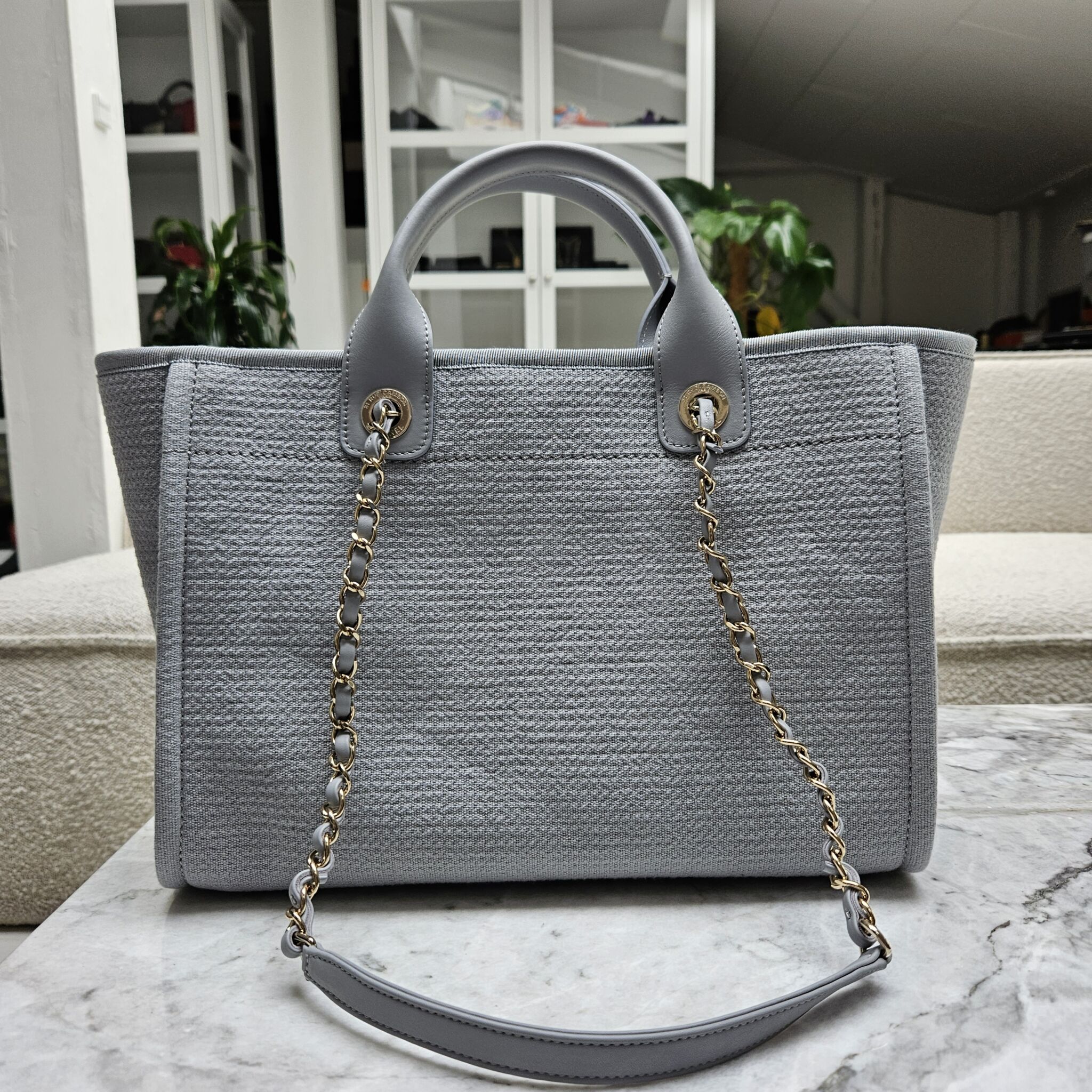 Chanel grey sale canvas tote