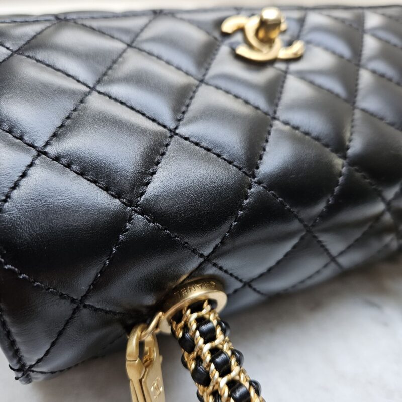 Chanel Leather Woven Coco Handle, Shiny calfskin, Black GHW