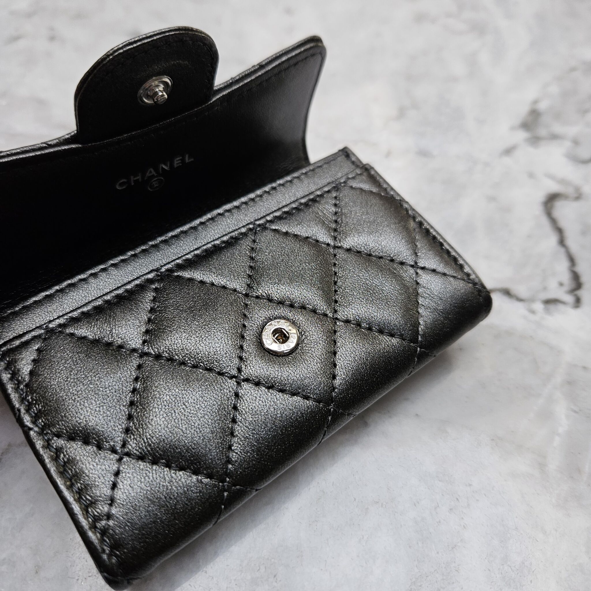 Chanel Flap Cardholder, Lambskin, Anthracite SHW - Laulay Luxury