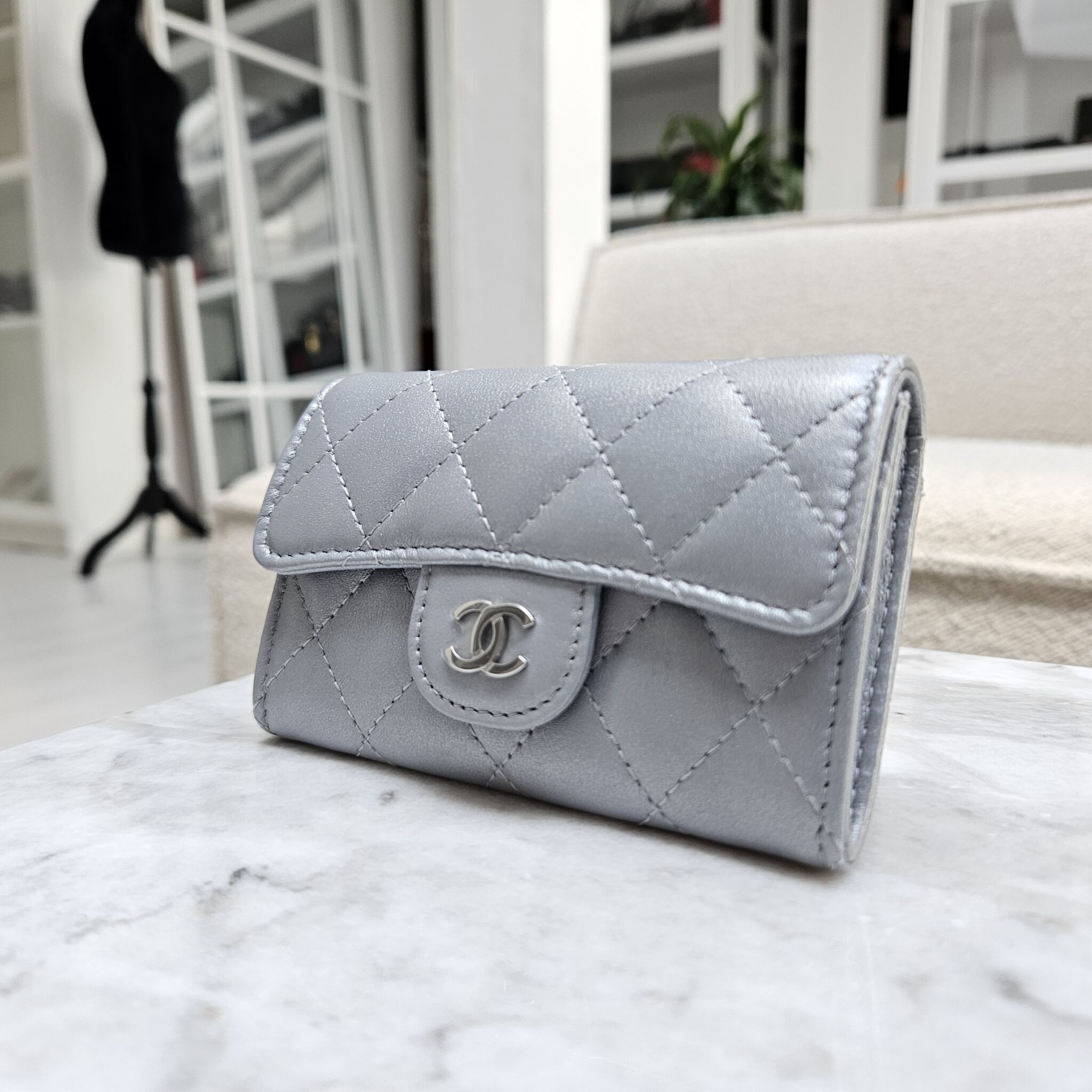 Chanel Flap Cardholder, Lambskin, Silver SHW - Laulay Luxury