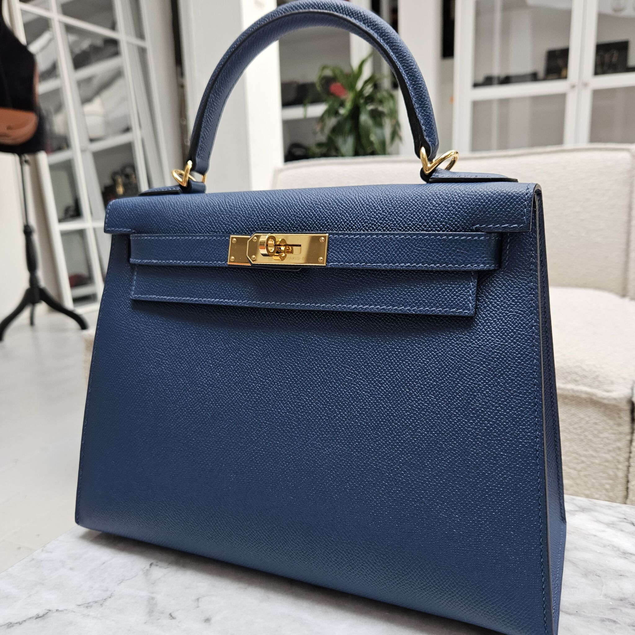 Hermes Kelly bag 25 Sellier Deep blue Epsom leather Gold hardware