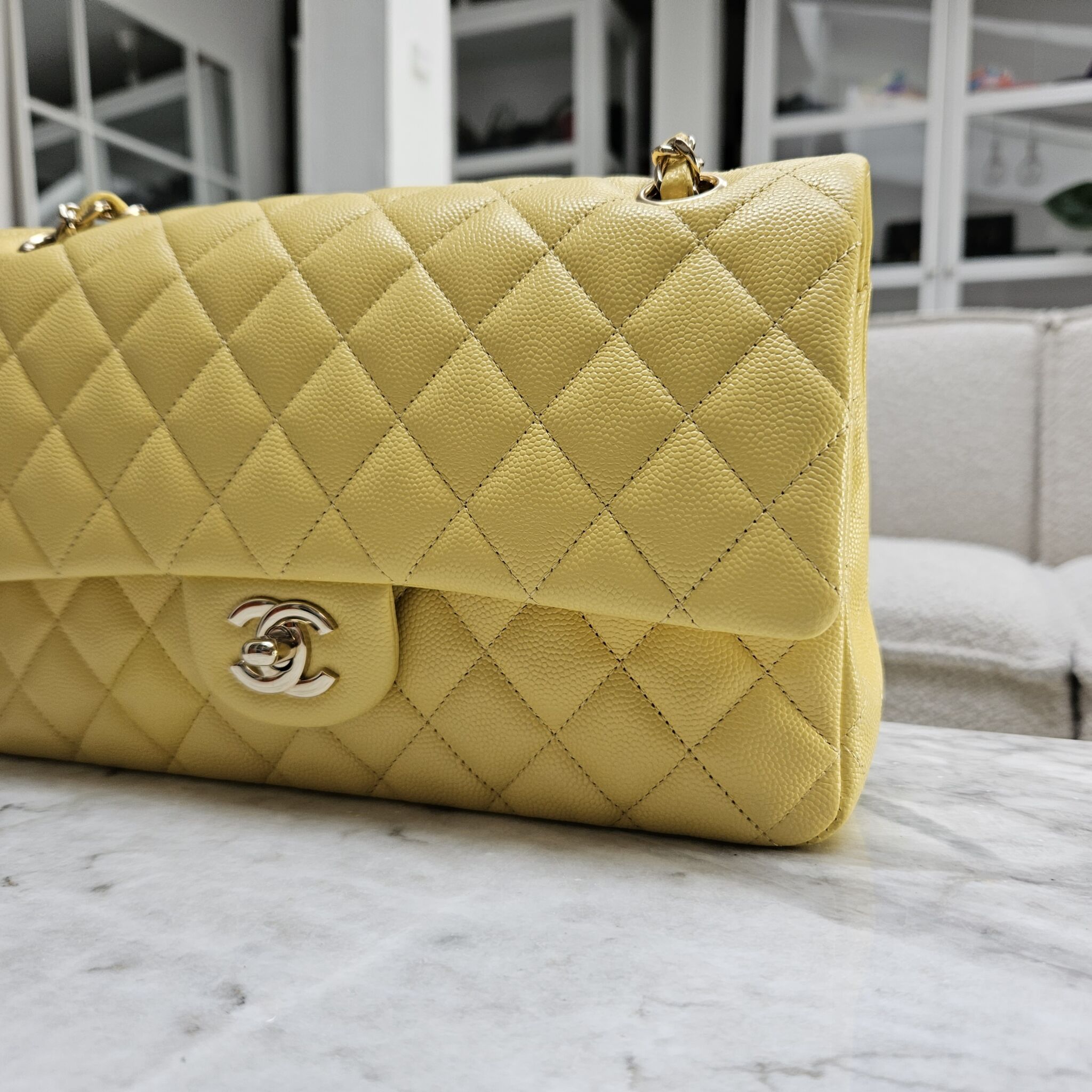 Chanel Classic Medium 19C Beige Shiny Caviar Ghw Bag