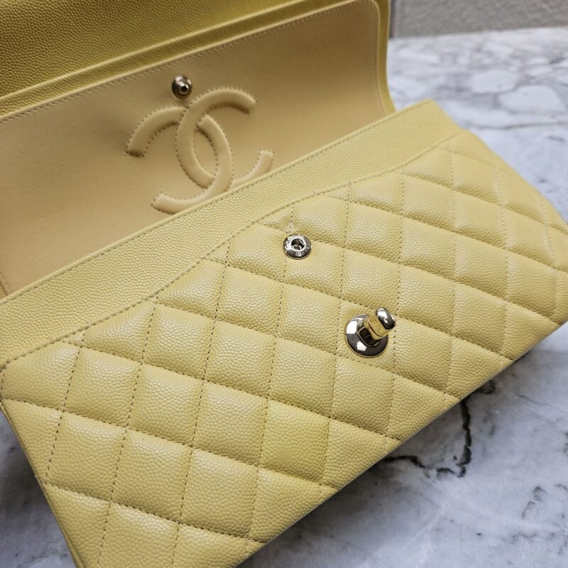 Chanel 21P Medium Classic Flap, Caviar, Light Yellow GHW - Laulay Luxury