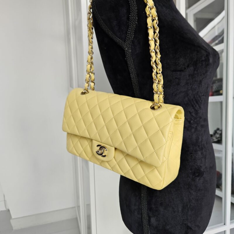 Chanel 21P Medium Classic Flap, Caviar, Light Yellow GHW - Laulay Luxury