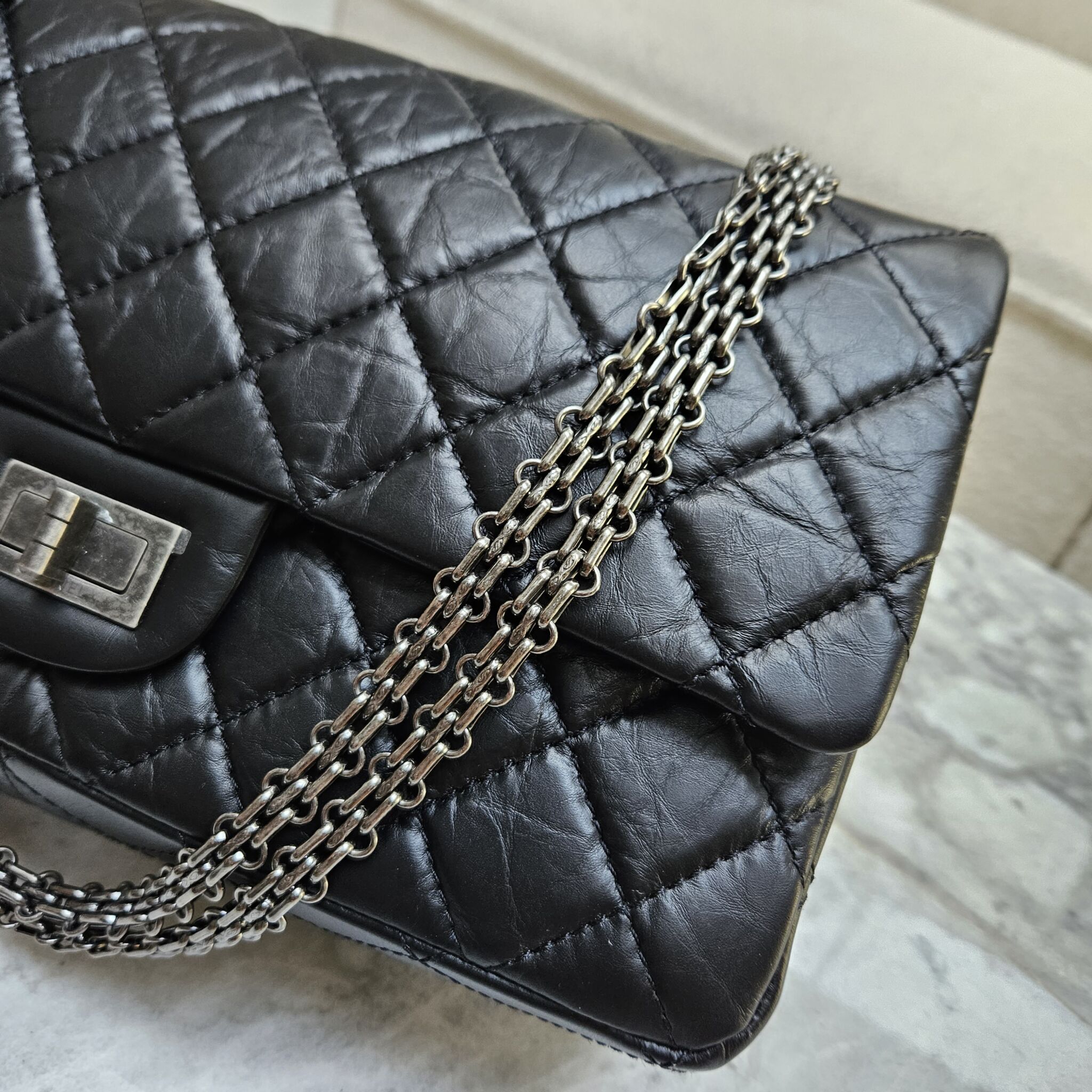 Chanel Maxi 2.55 Aged Calfskin Black Aged SHW Laulay Luxury