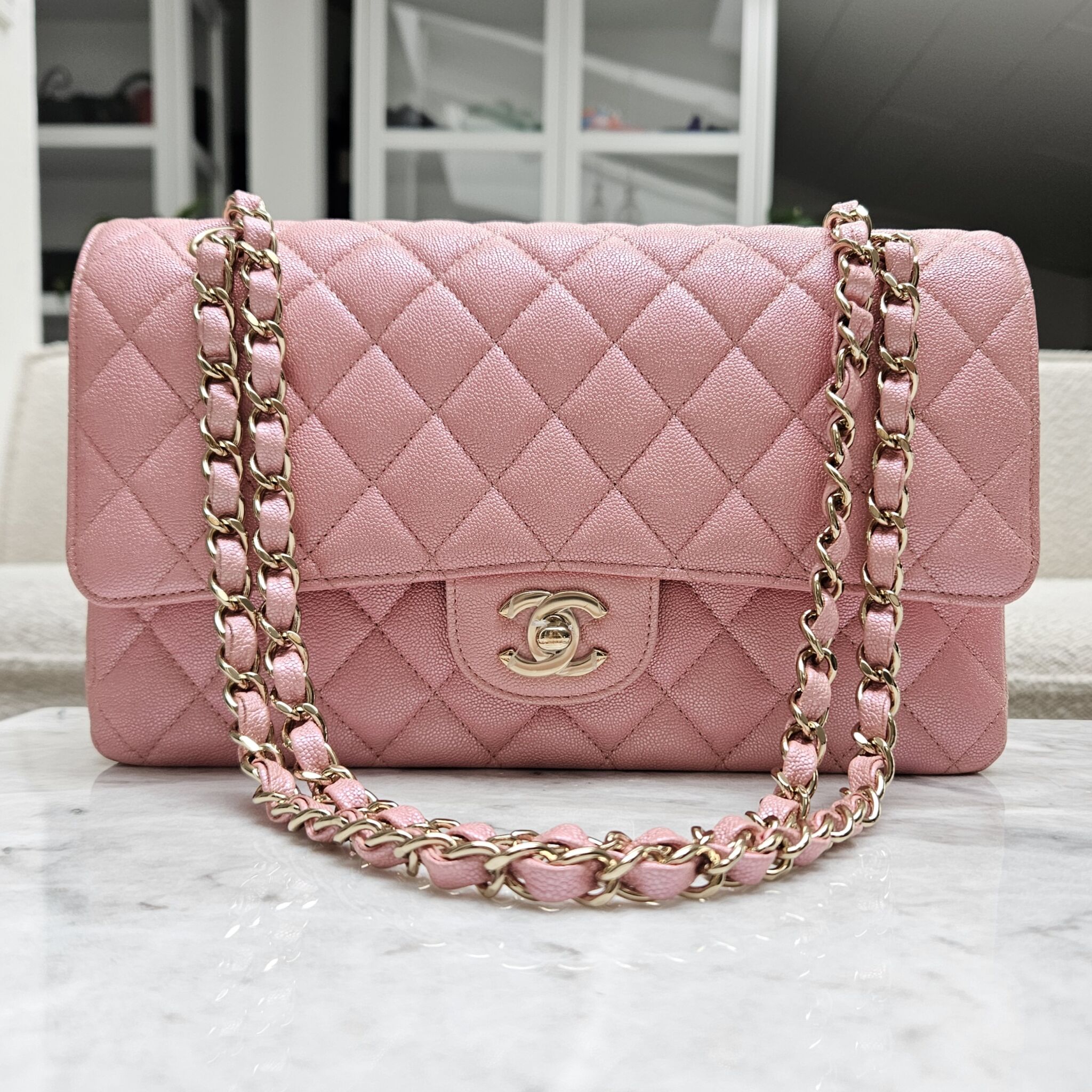 CHANEL Caviar Quilted Medium Double Flap Pink, FASHIONPHILE