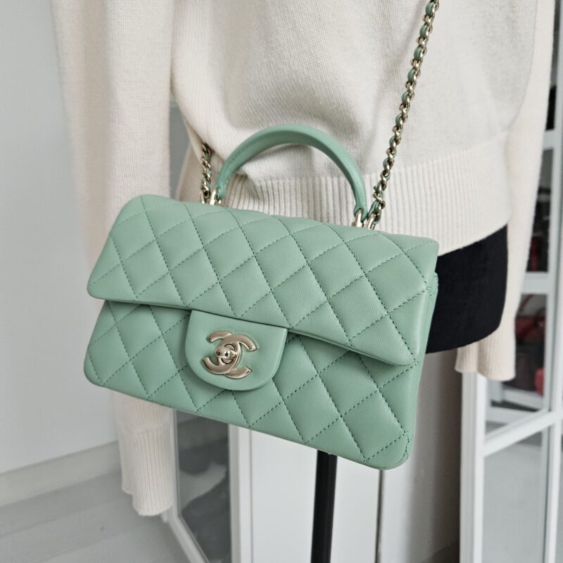 Chanel 23P Mini Top Handle, Lambskin, Pastel Green - Laulay Luxury