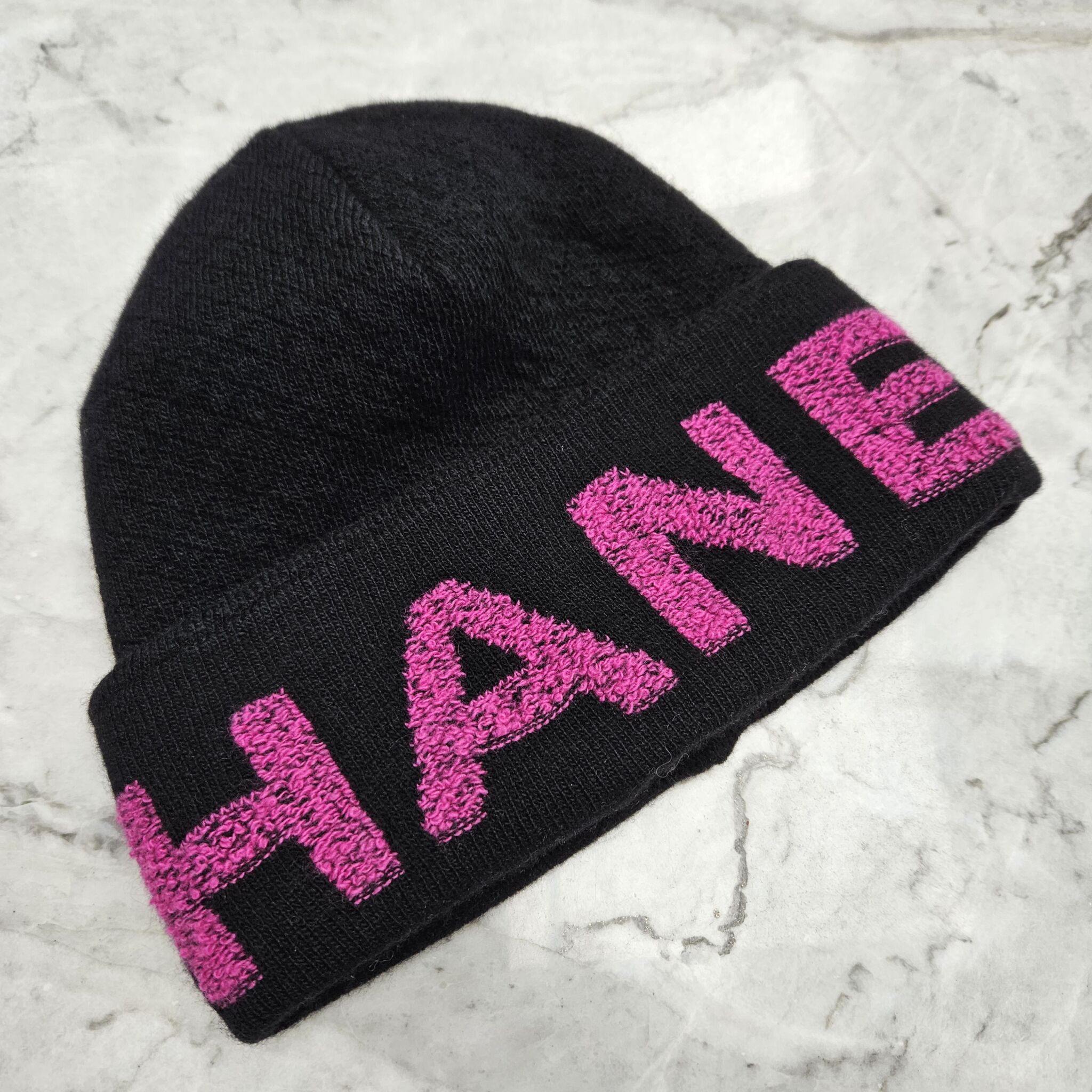 Chanel Beanie, Wool/Cashmere, Black/Pink - Laulay Luxury