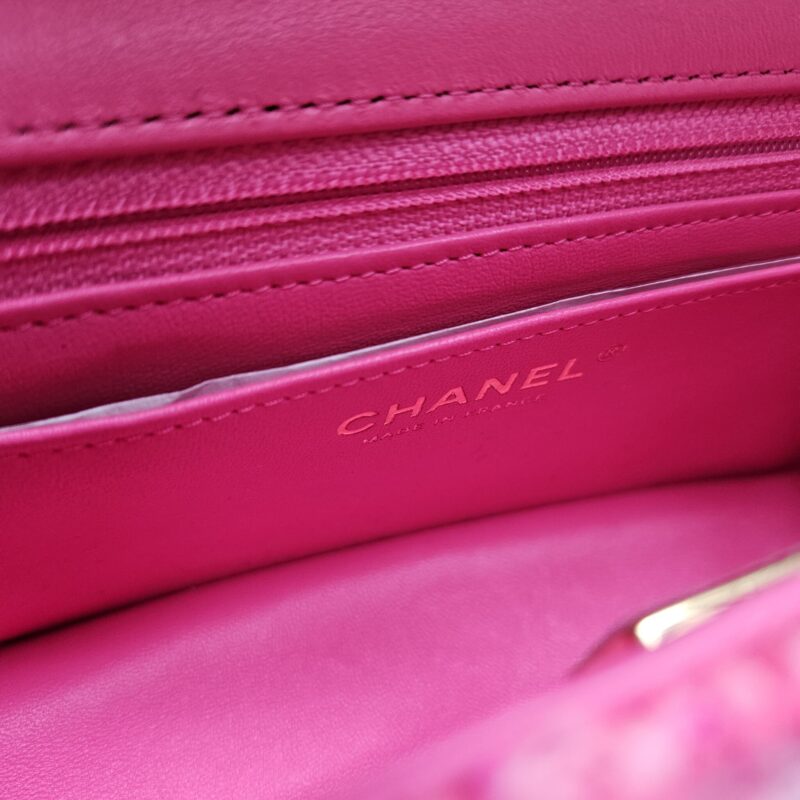 Chanel 22K Pink Fushia Tweed Mini Rectangle Crossbody Bag