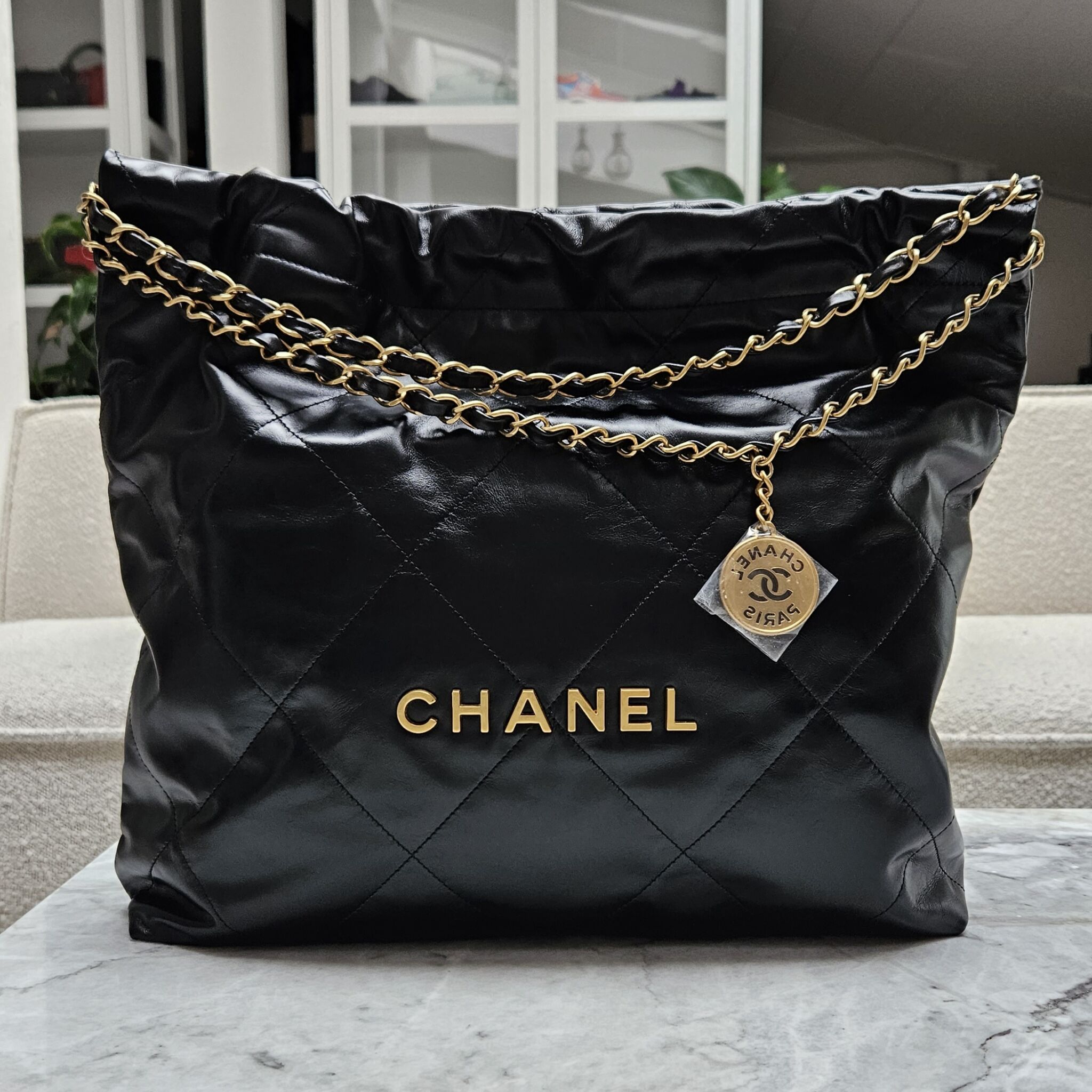 Chanel Medium 22, Calfskin, Black GHW - Laulay Luxury