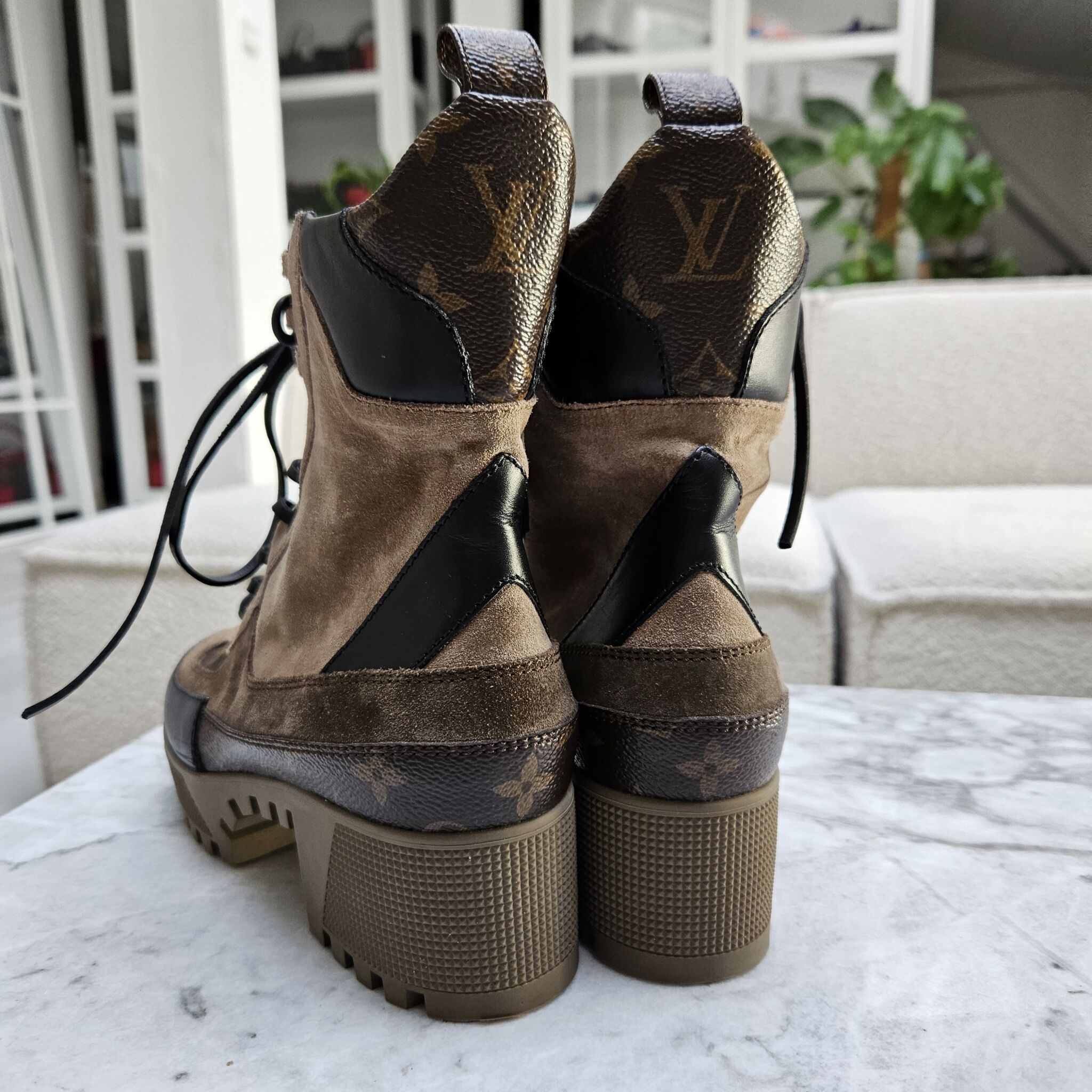 Louis Vuitton Monogram Canvas Suede Laureate Desert Platform Boots
