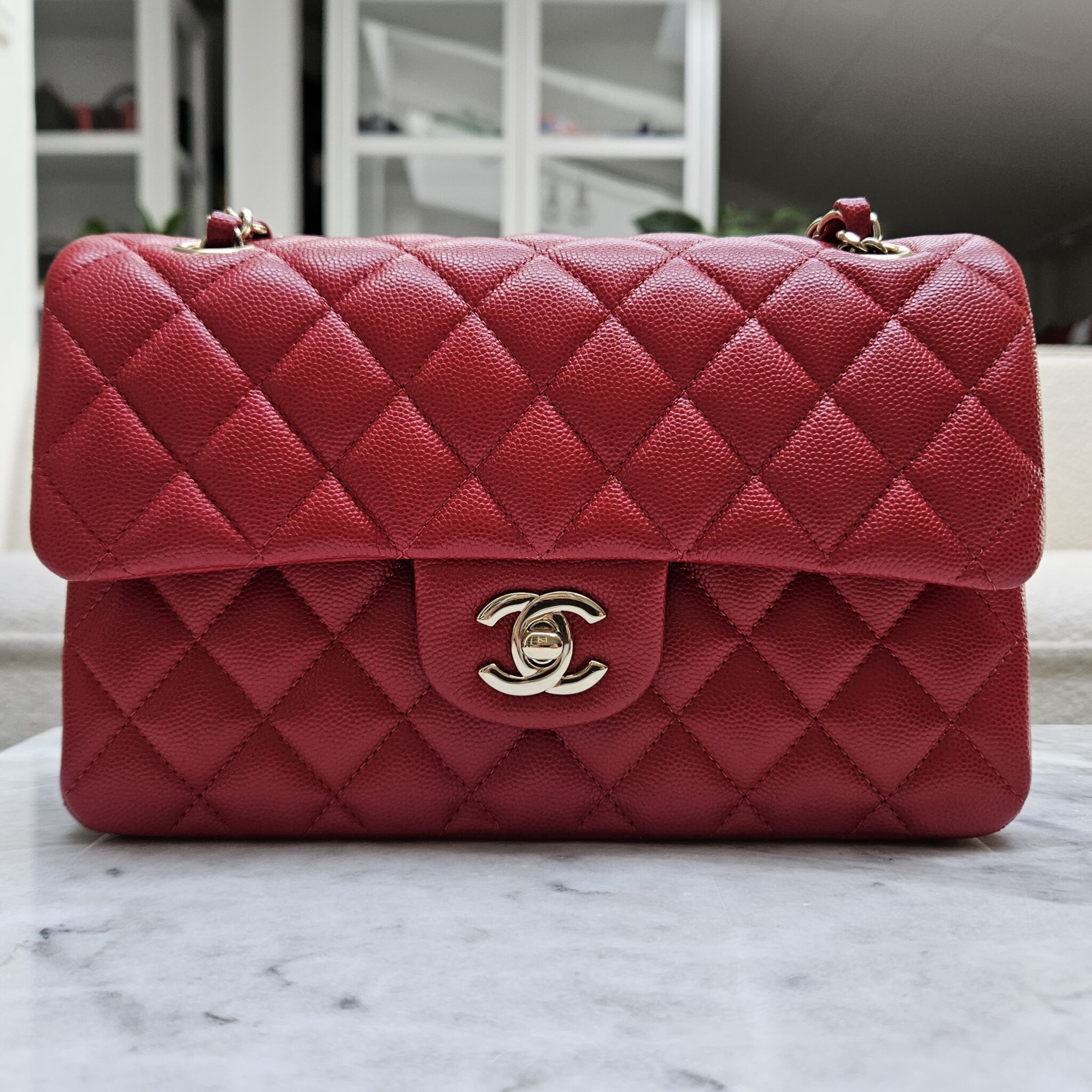 Chanel 19B Small Classic, Caviar, Red GHW - Laulay Luxury
