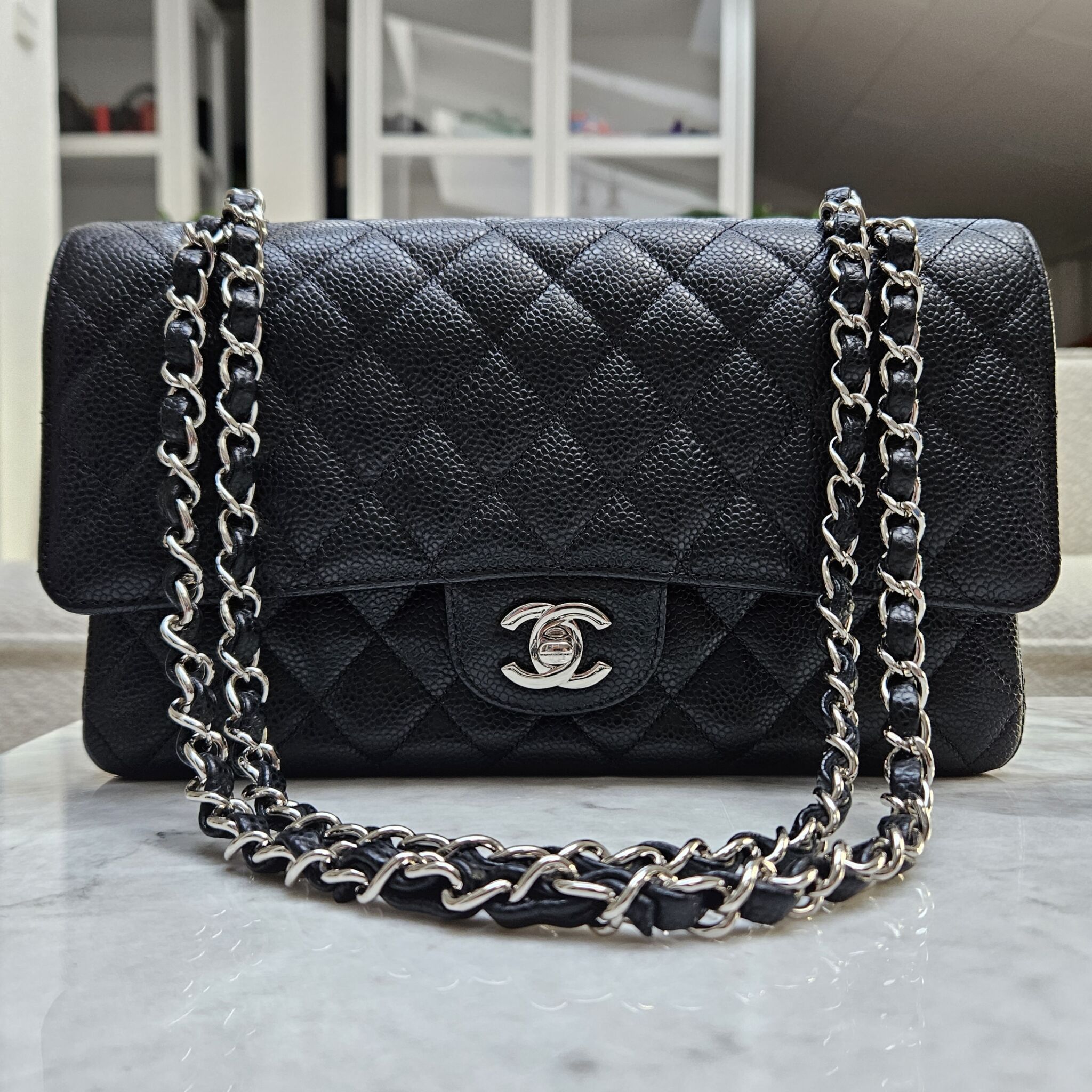 Chanel Timeless Medium 25cm double flap shoulder bag in black