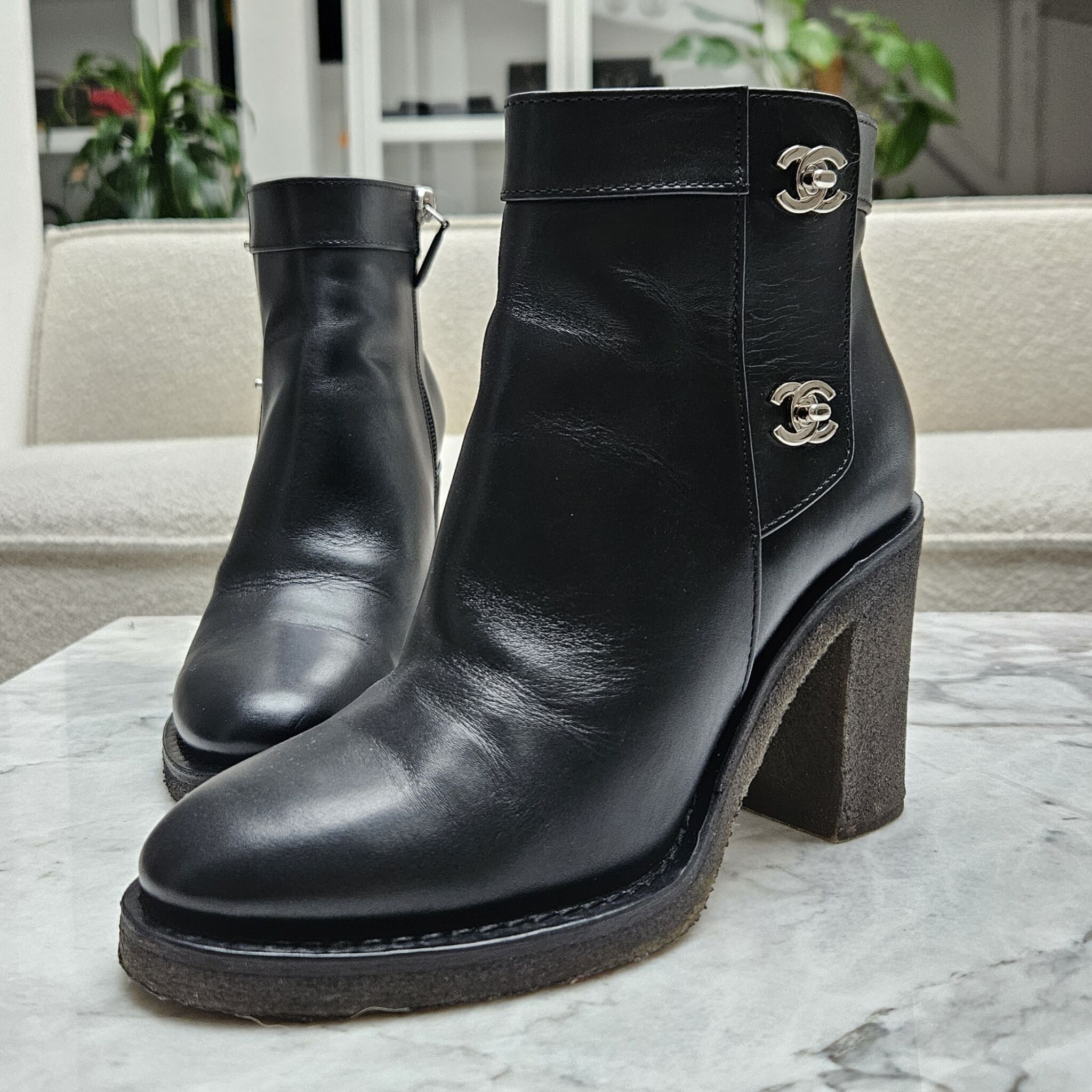 Chanel Boots, Calfskin, Black SHW, 37.5 - Laulay Luxury
