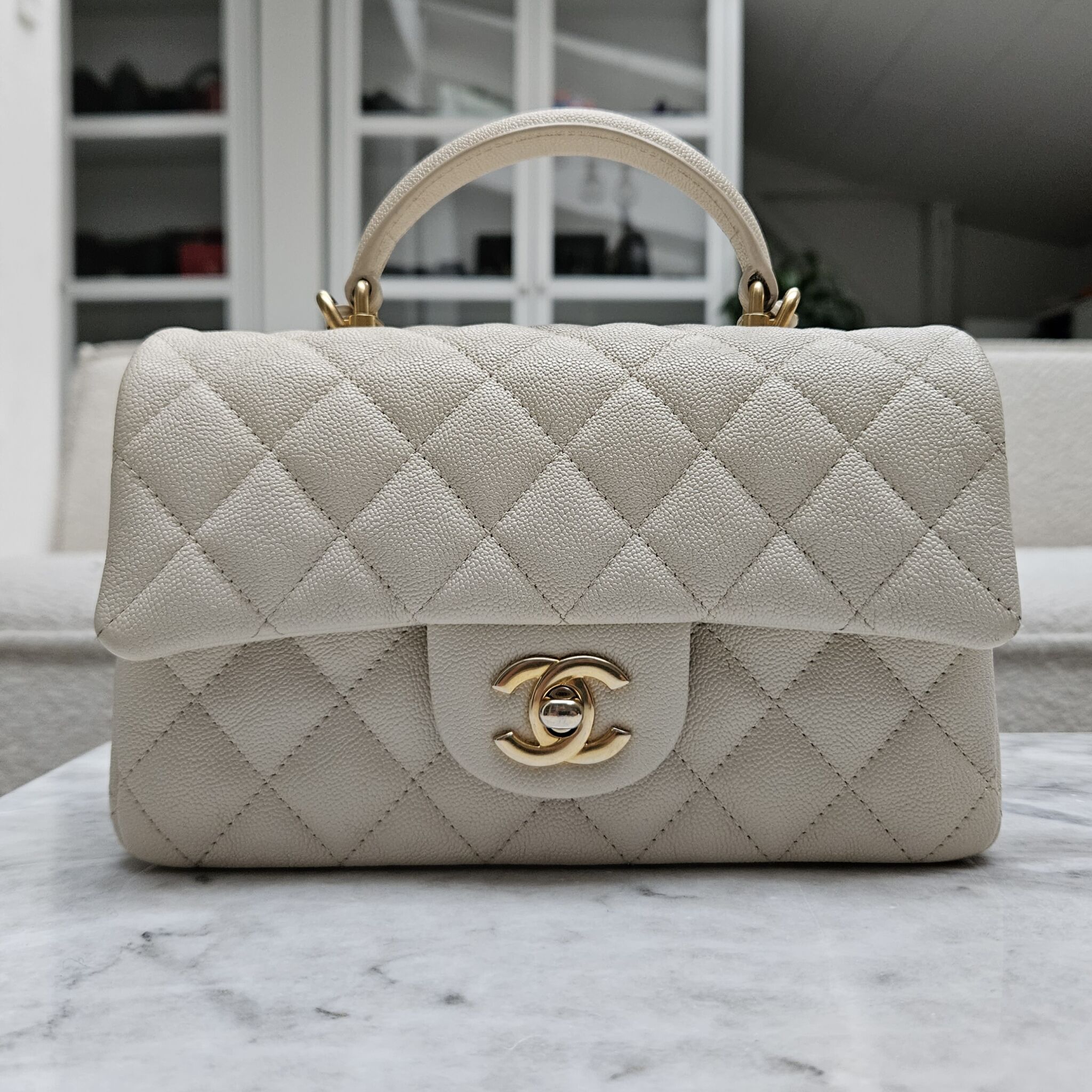 Chanel Mini Top Handle, Caviar, Beige GHW - Laulay Luxury