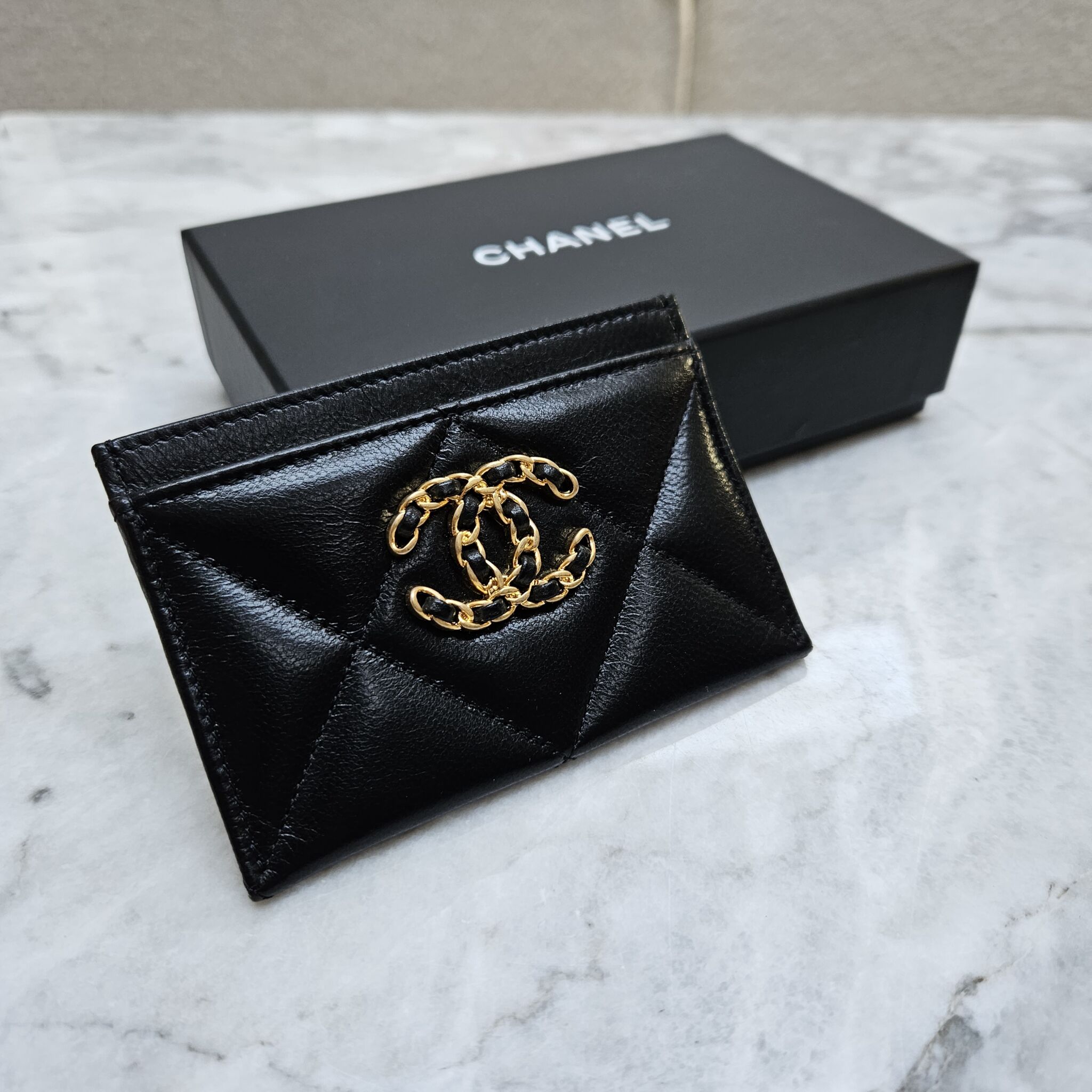 chanel flap card holder wallet caviar
