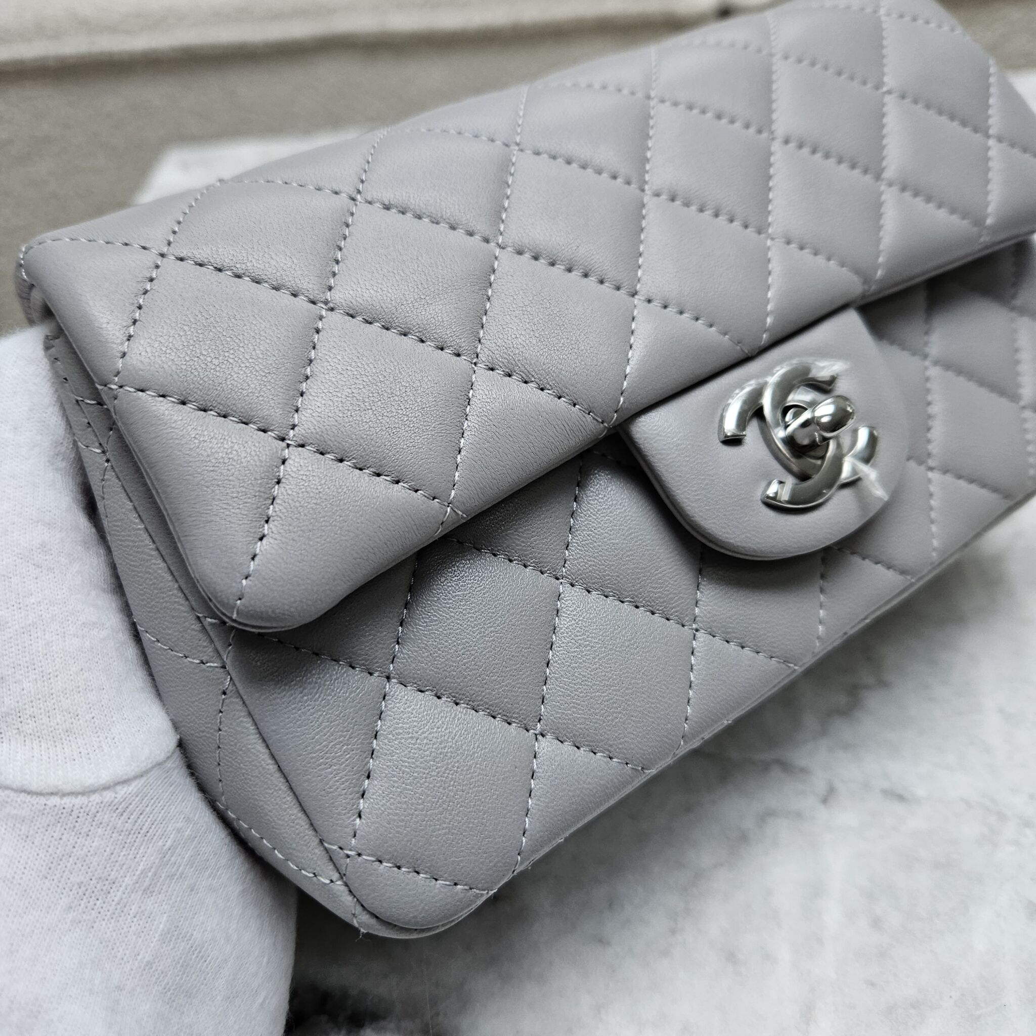Chanel 21B Mini Rectangle, Lambskin, Grey SHW - Laulay Luxury