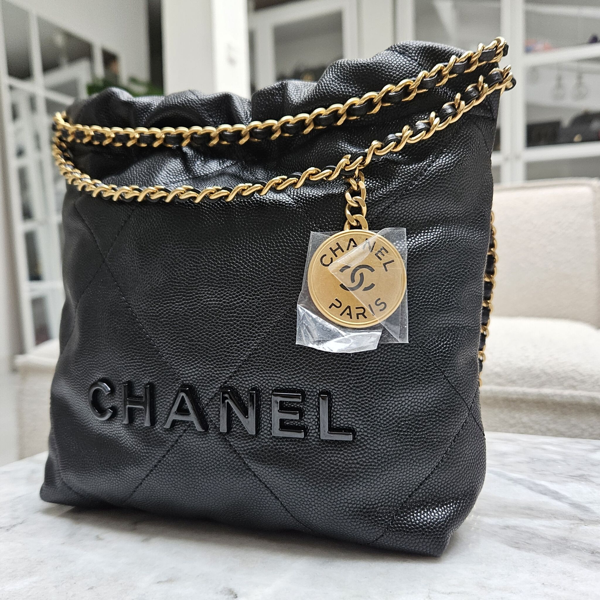 Chanel Mini 22, Caviar, Black - Laulay Luxury