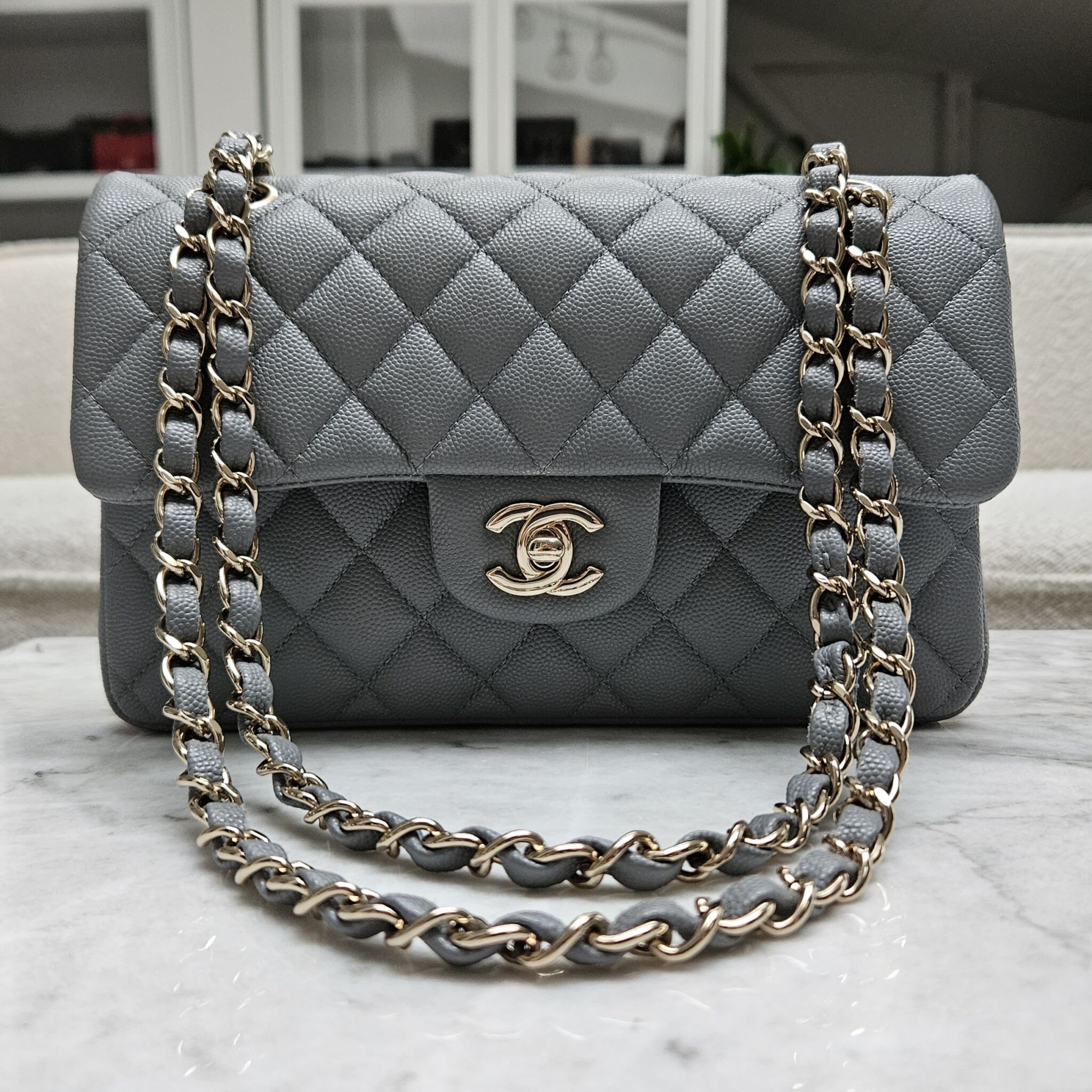Chanel 20C Small Classic, Caviar, Grey LGHW - Laulay Luxury