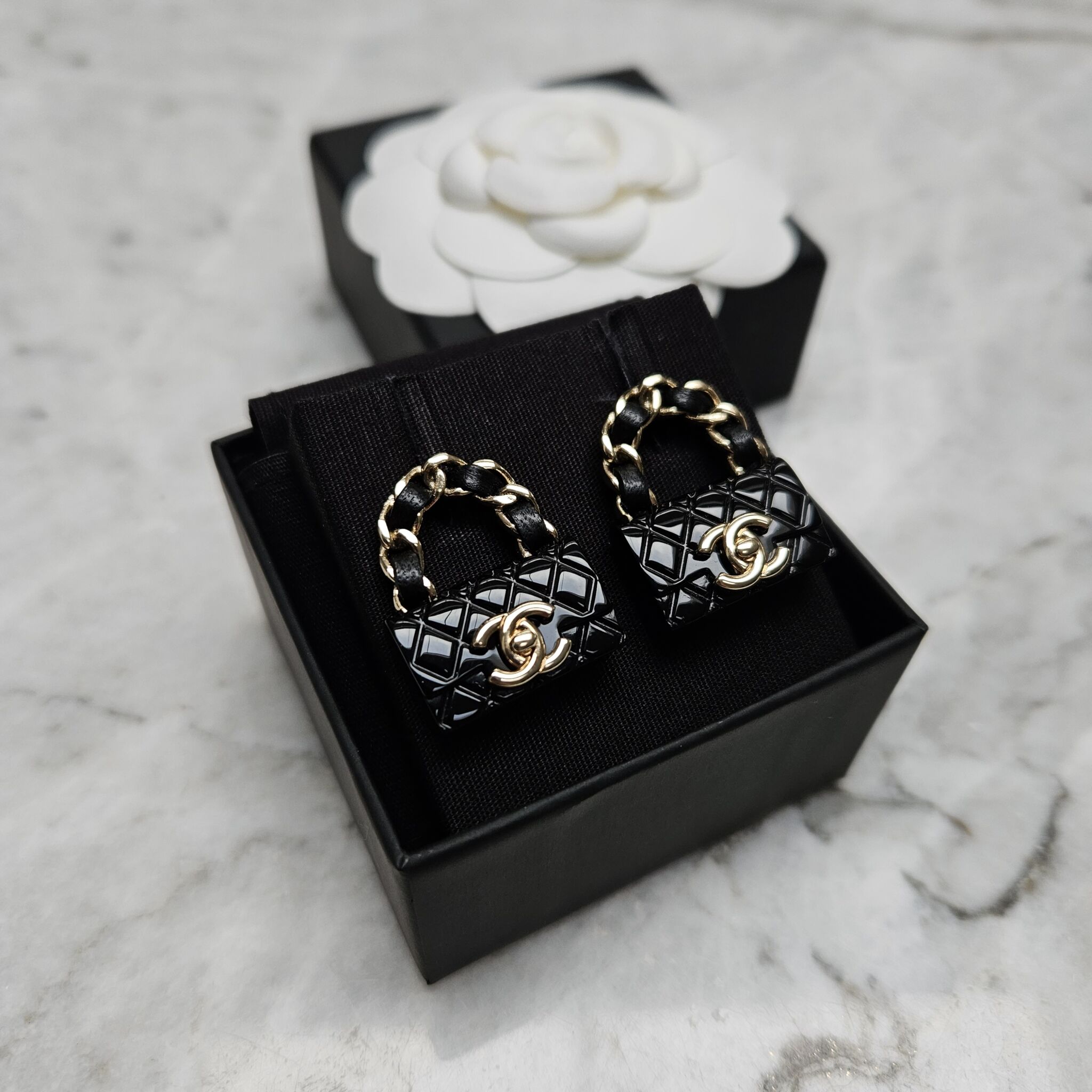 Chanel 23C Flap Bag Earrings, Black/Gold - Laulay Luxury