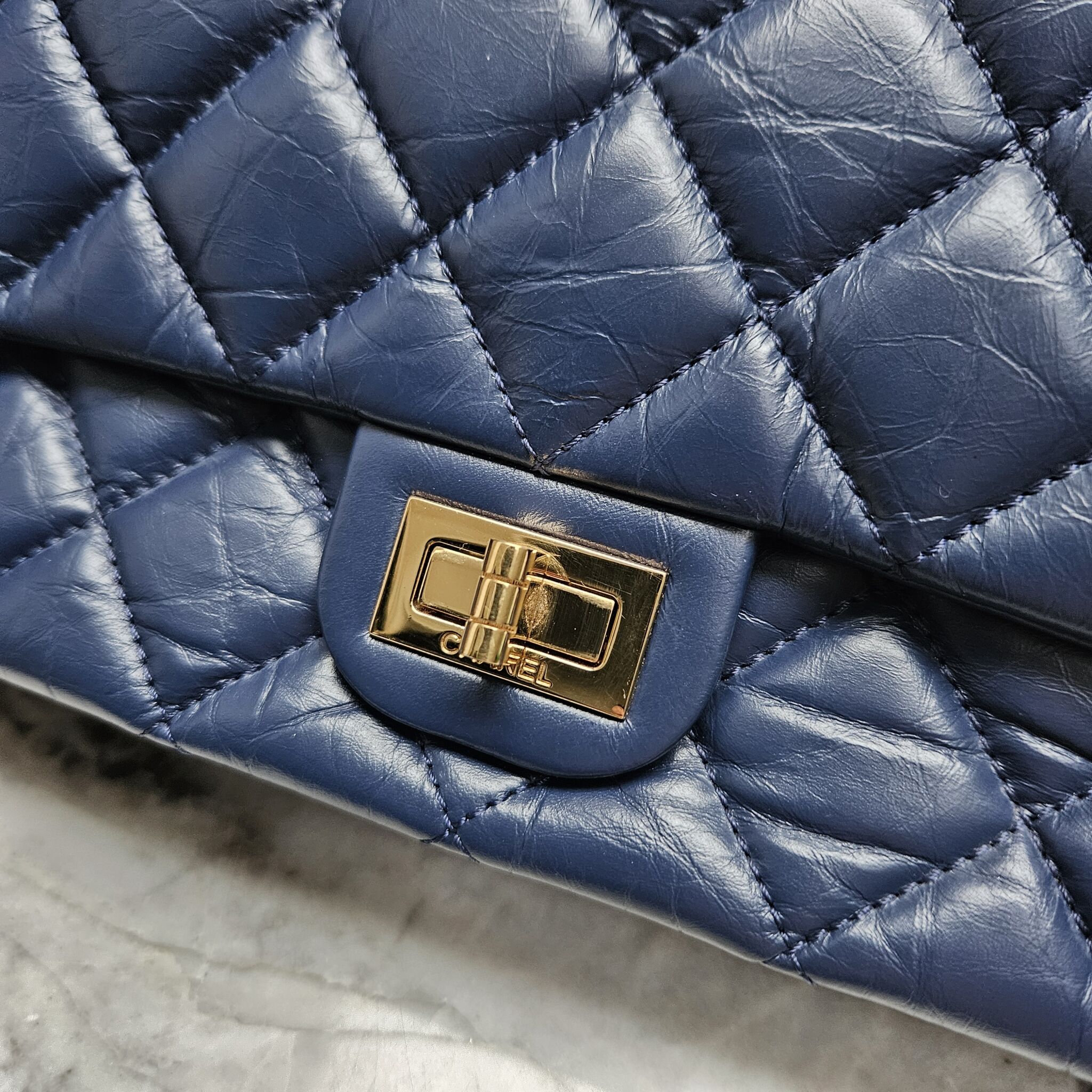 Chanel Reissue Hanger Flap Distressed Leather Black Blue