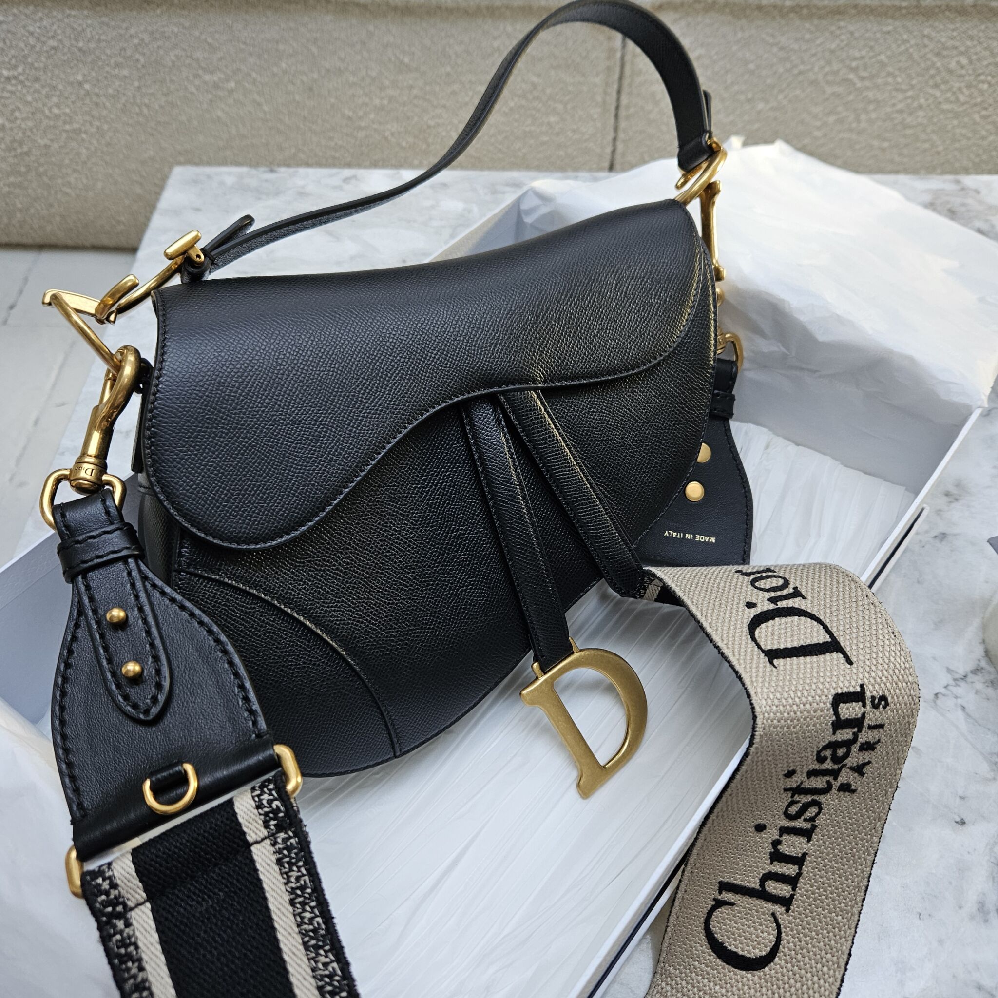 Black christian dior saddle bag hot sale