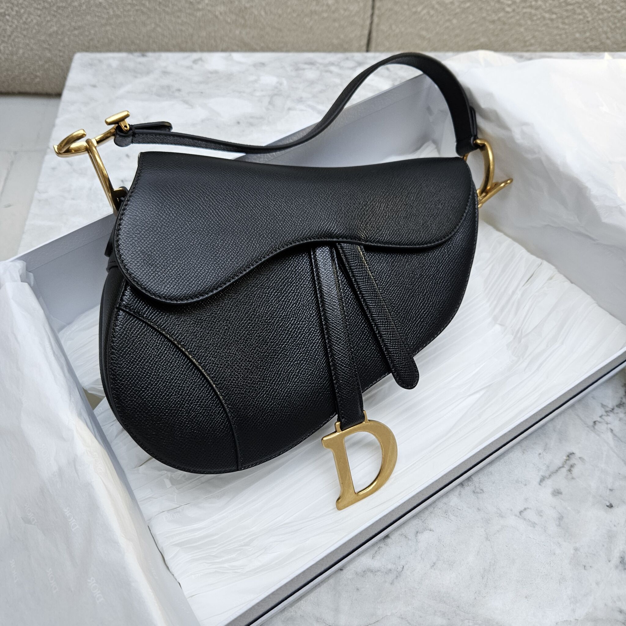 Dior Saddle Bag Grained Calfskin Black GHW Laulay Luxury