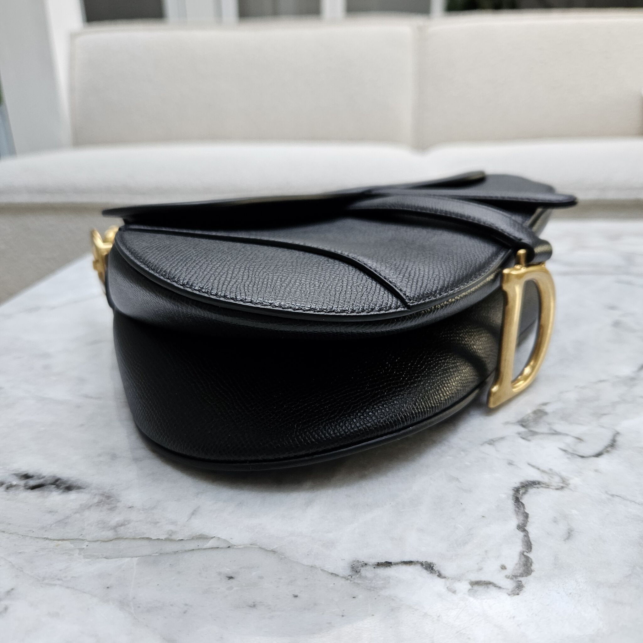 Saddle bag cheap black grained calfskin