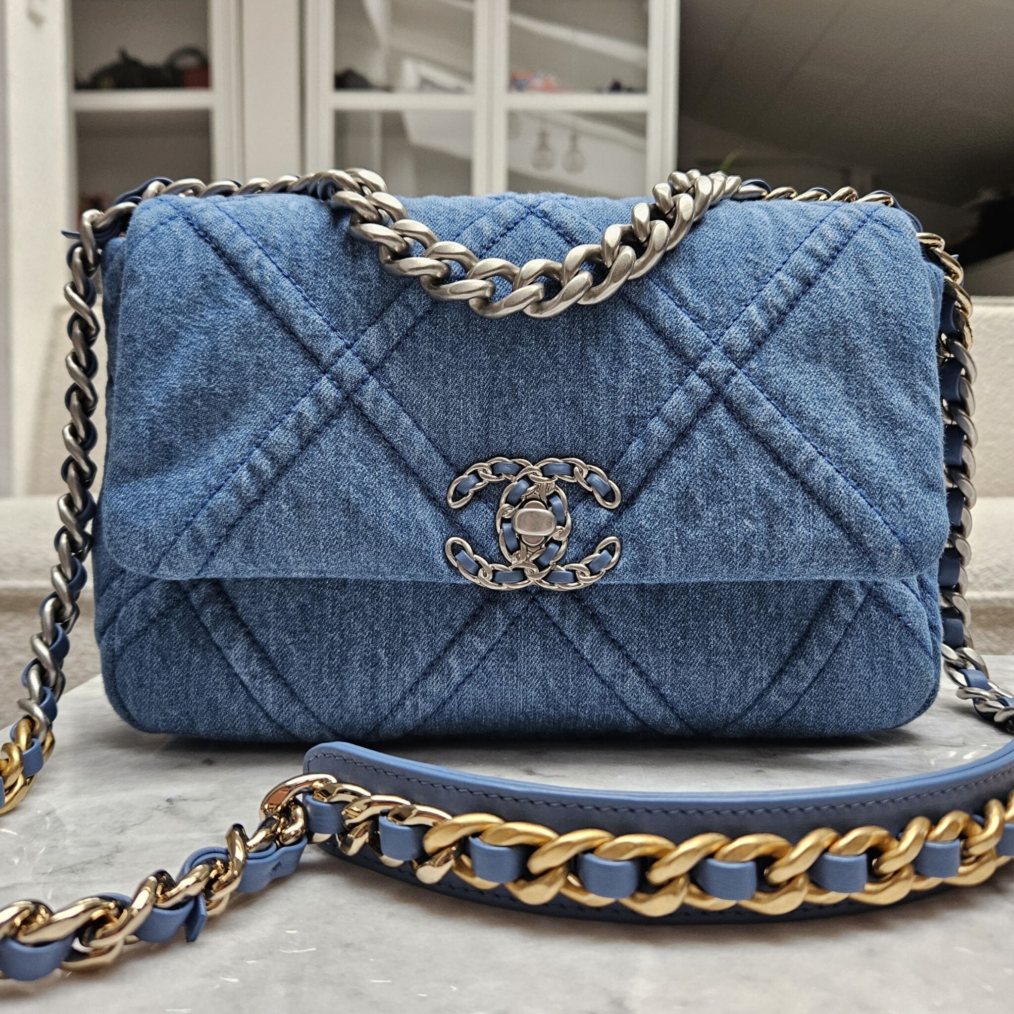 Chanel 22P Small 19 Denim Blue SHW Laulay Luxury