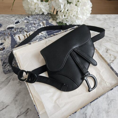 Dior Saddle Belt Pouch, Kalveskind, Sort