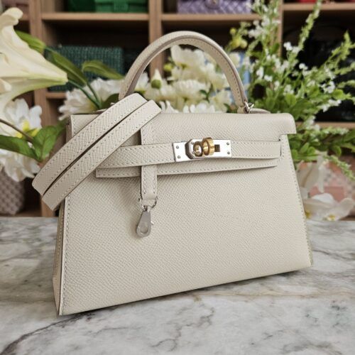 Hermès Mini Kelly Electrum Hardware, Epsom, Craie