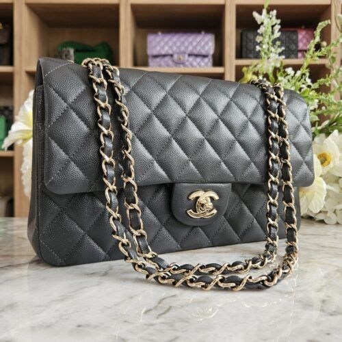 Chanel 21B Medium Classic, Caviar, Mørk grå LGHW