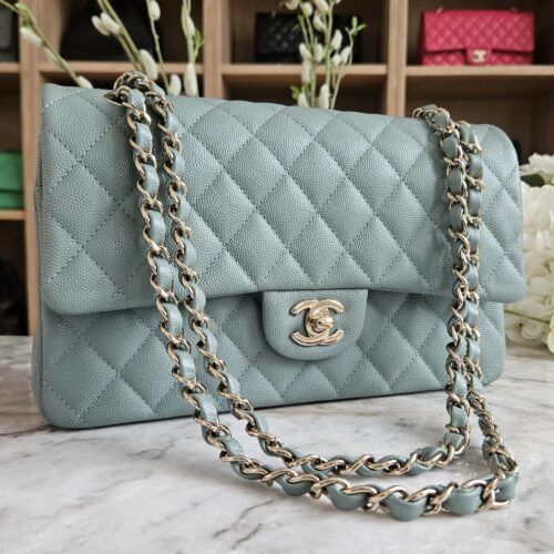 Chanel 22C Medium Classic, Caviar, Sage Green LGHW